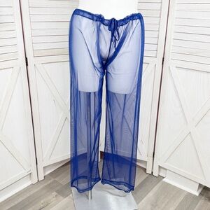 InGear Sheer Mesh Wide Leg Palazzo‎ Drawstring Swim Coverup Pants Blue Large